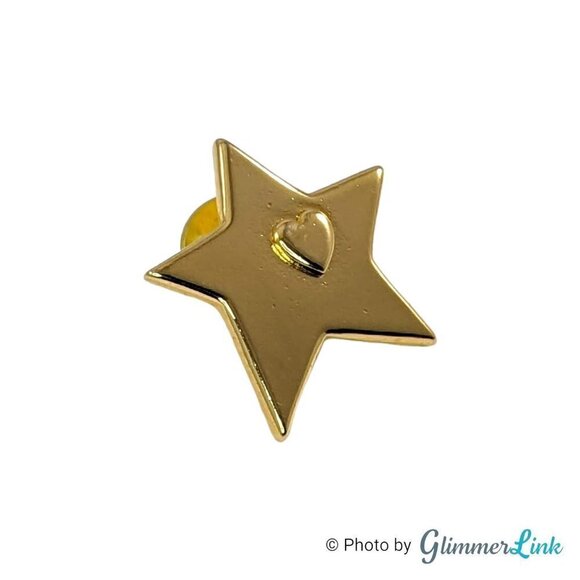 Star with Embossed Heart Gold Tone Pin - Picture 2 of 6